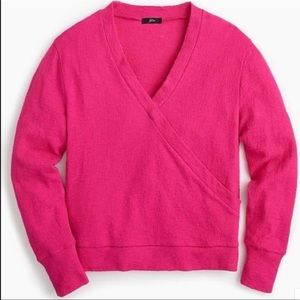 J. Crew New M Faux Wrap Top Barbie Pink Crepe Pullover